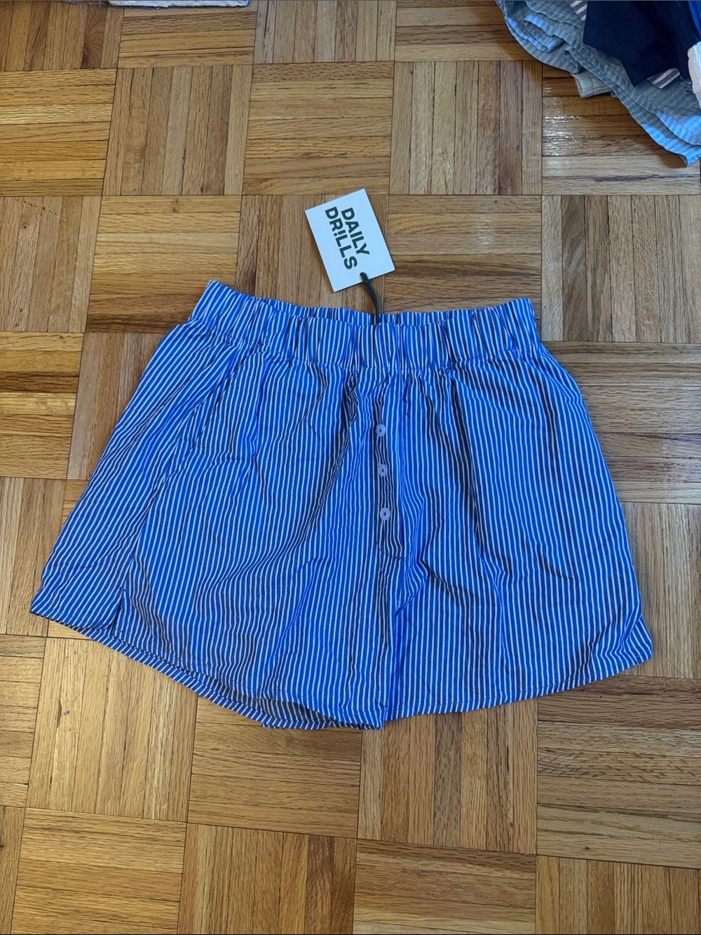 Daily Drills Blue & White Vertical Stripe Button-Front Shorts